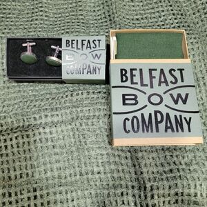 Green Cufflinks and Pocket Square Set